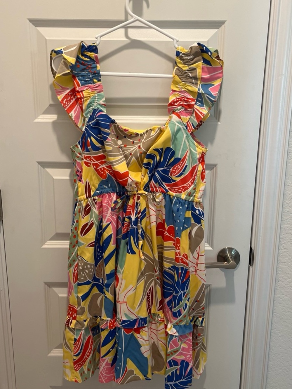 Bright Tropical Print Ruffle Sundress - Yellow Multicolor